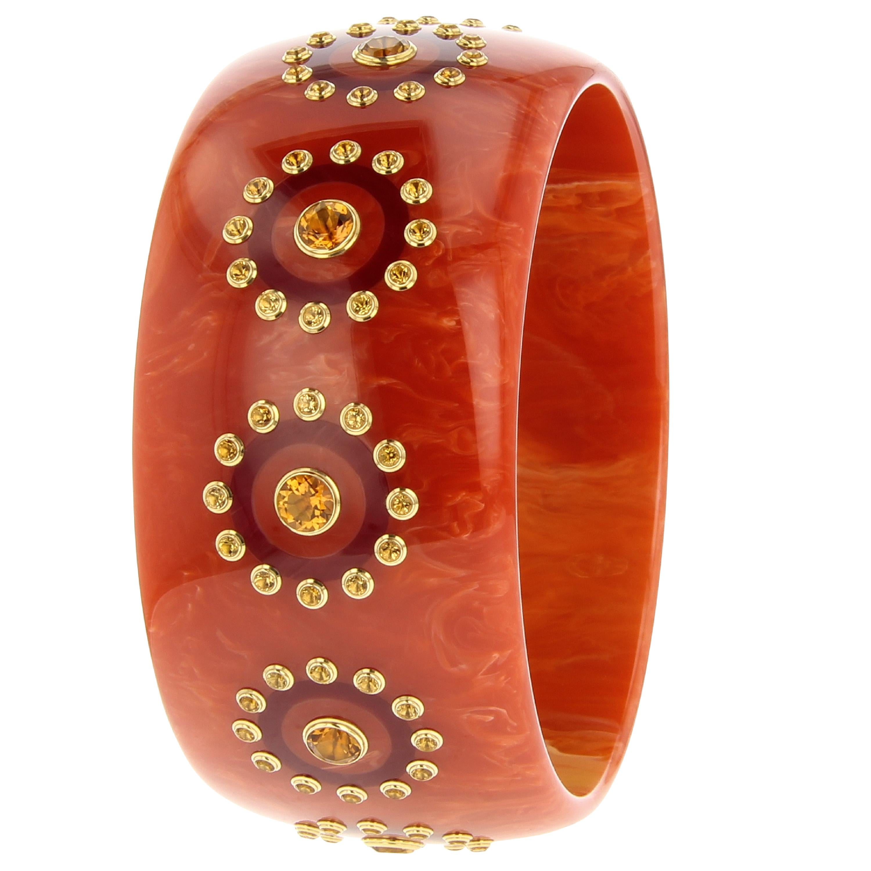 Contemporary Mark Davis Vintage Bakelite Bangle with Inlay and Citrine in 18 Karat Gold For Sale