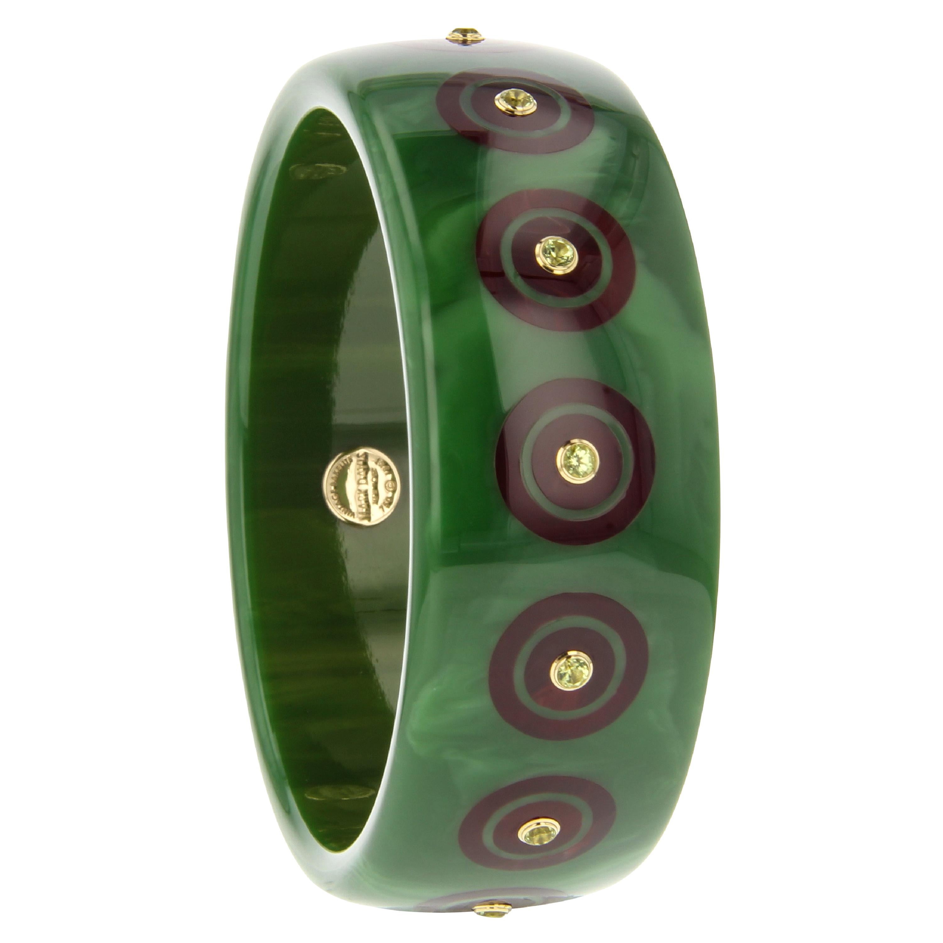 Mark Davis Vintage Bakelite Bangle with Inlay and Peridot in 18 Karat Gold For Sale
