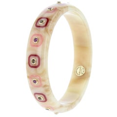 Mark Davis Vintage Bakelite Bangle with Inlay, Rhodolite and Smoky Quartz
