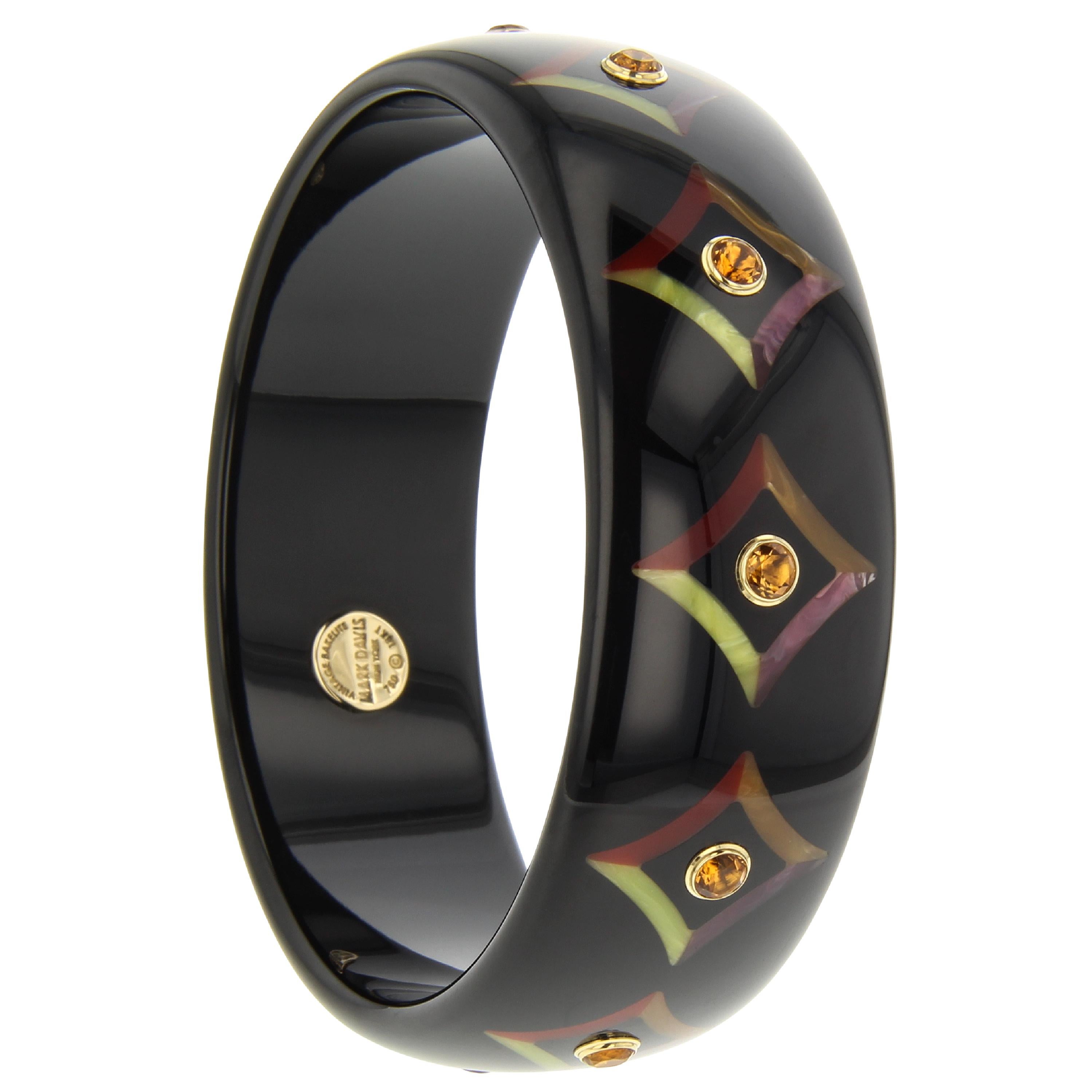 Contemporary Mark Davis Vintage Black Bakelite Bangle with Precision Inlay and Citrine in 18k For Sale