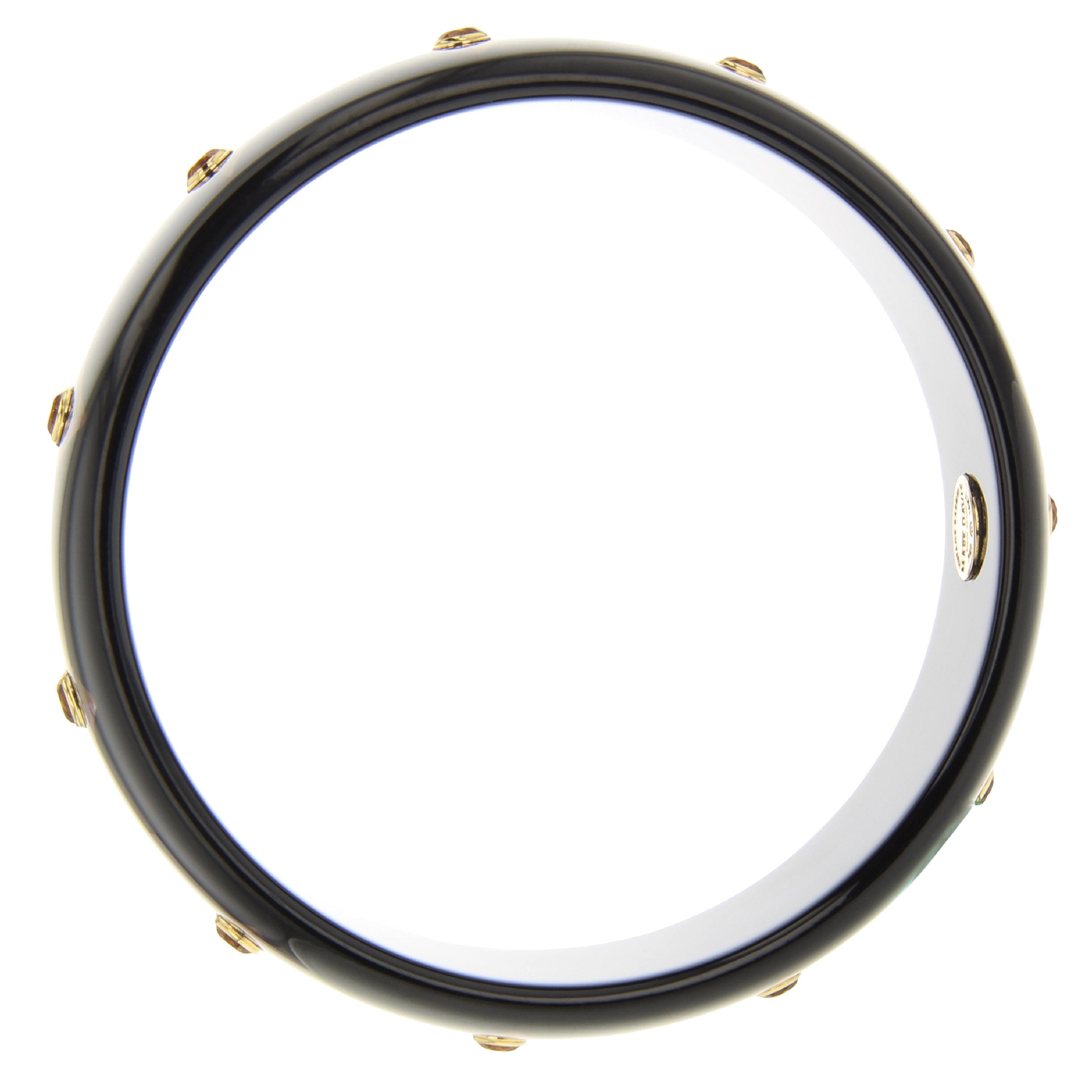 Round Cut Mark Davis Vintage Black Bakelite Bangle with Precision Inlay and Citrine in 18k For Sale