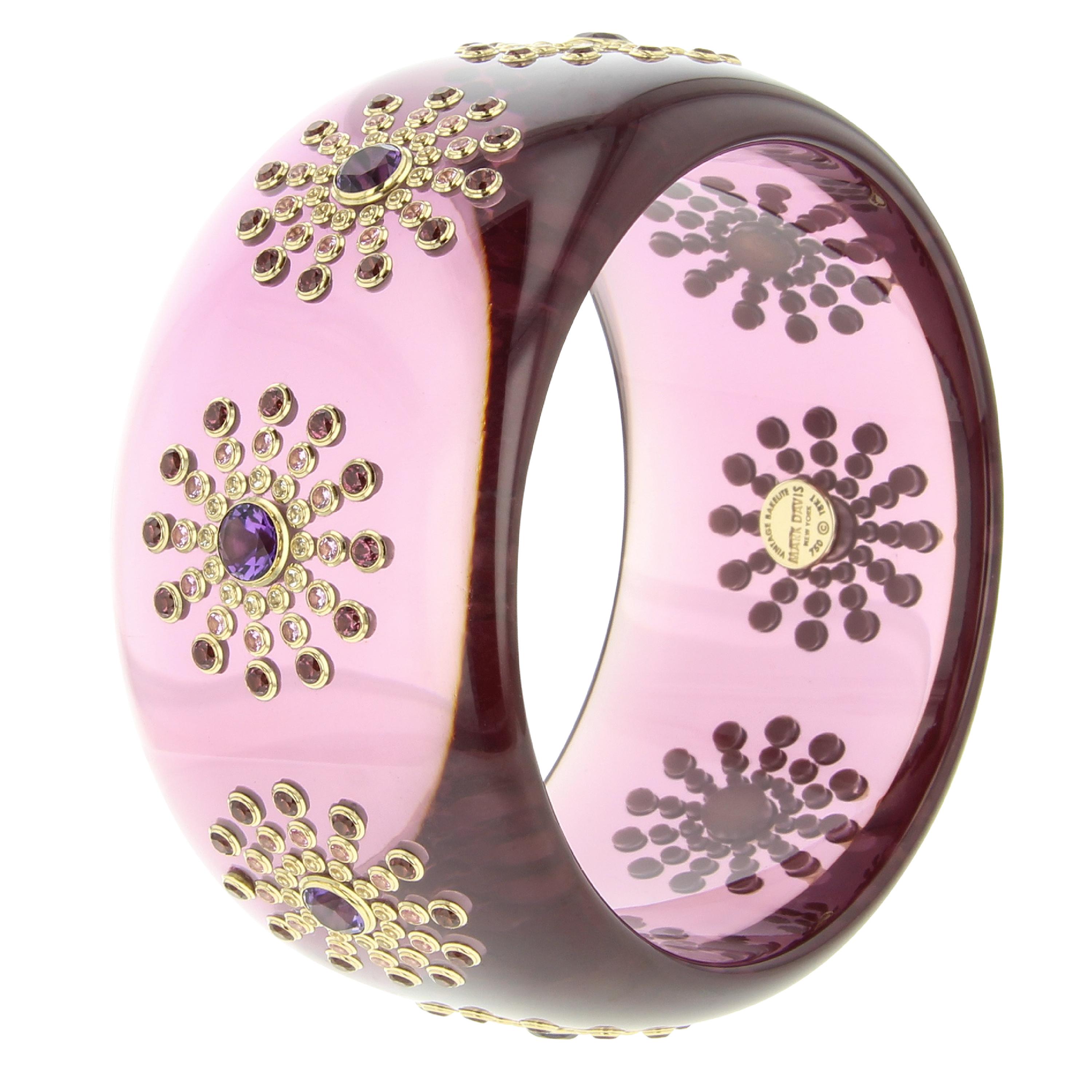 Contemporary Mark Davis Vintage Prystal Bakelite Bangle with Amethyst and Pink Sapphire For Sale