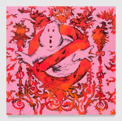 "Ain't Afraid" Pink and Red Abstract Contemporary Ghostbusters Painting