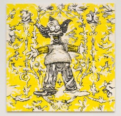 "Krusty" Yellow, White and Black Abstract Contemporary Crusty the Clown Painting