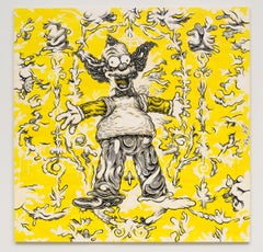„Krusty“ Gelbes, weißes und schwarzes abstraktes zeitgenössisches Gemälde „Krusty“