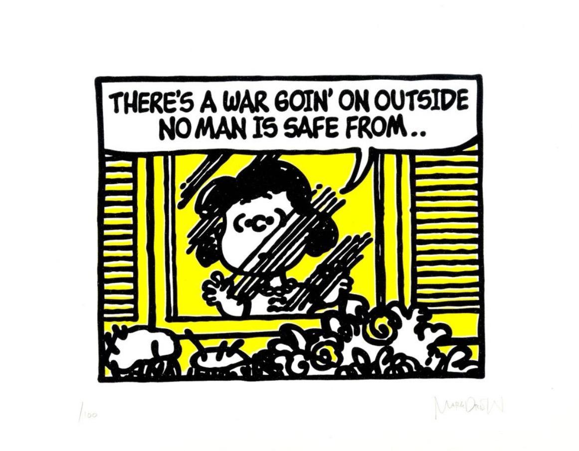Mark Drew, War Goin’ On (Mobb Deep), 2017

Silkscreen in colours on dimpled cream paper

29.8 x 41.9 cm (11.34 x 16 1/2 in)

Edition 90 of 100

Signed to lower margin

This work comes framed in a gallery black box framed protected with anti-uv