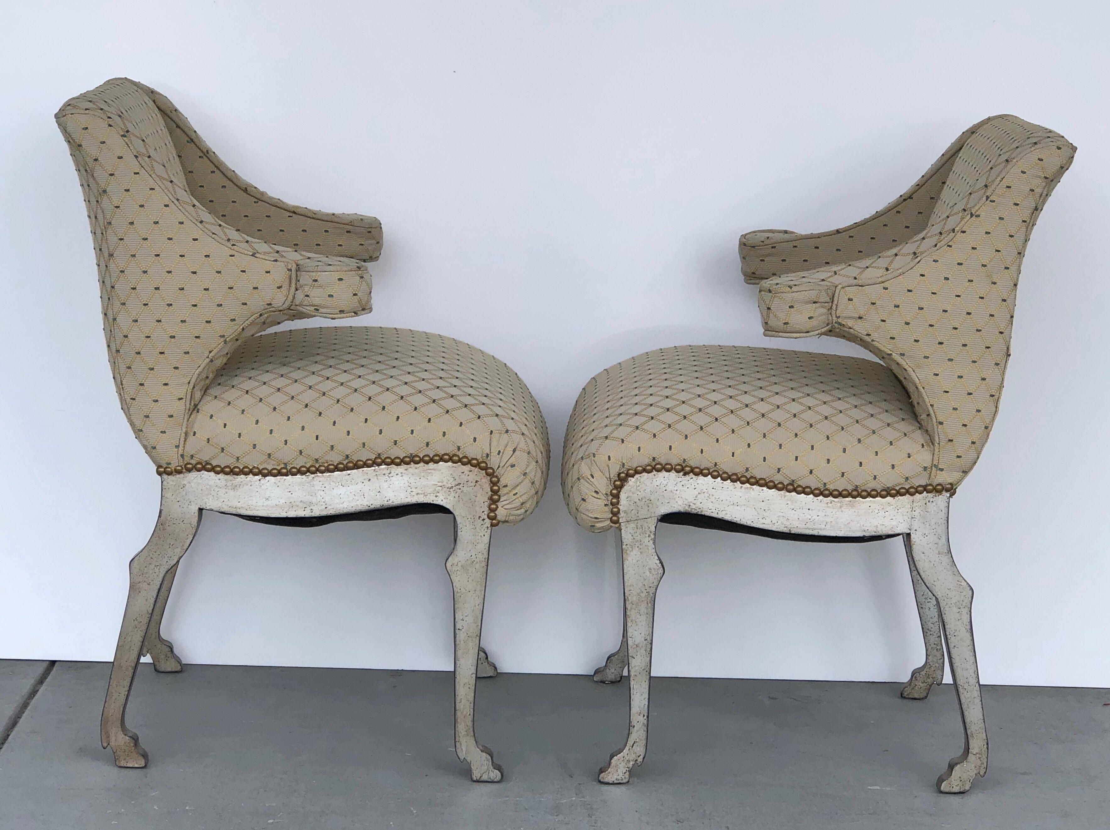 French Mark Du Plantier Style Paw Feet Arm Chairs, Pair For Sale