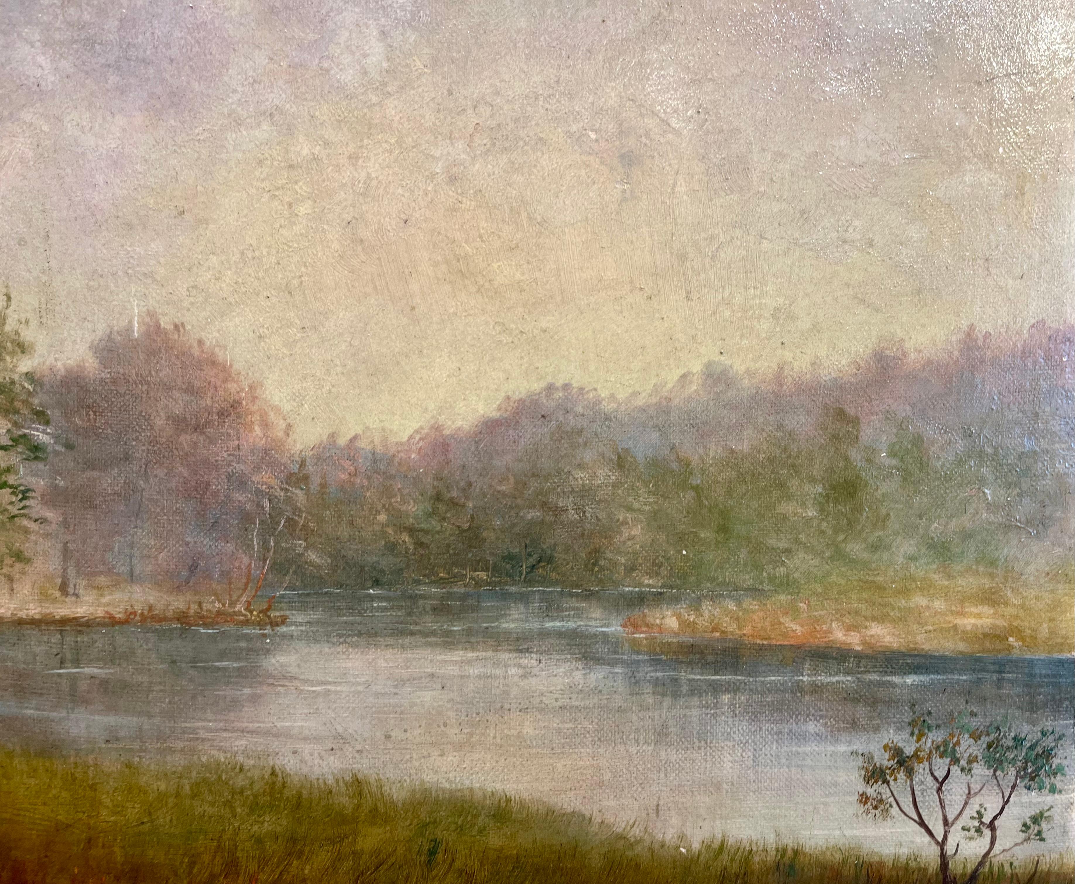 Charles River Meadows, MA - Landscape Painting Beige di Mark E. Slayton