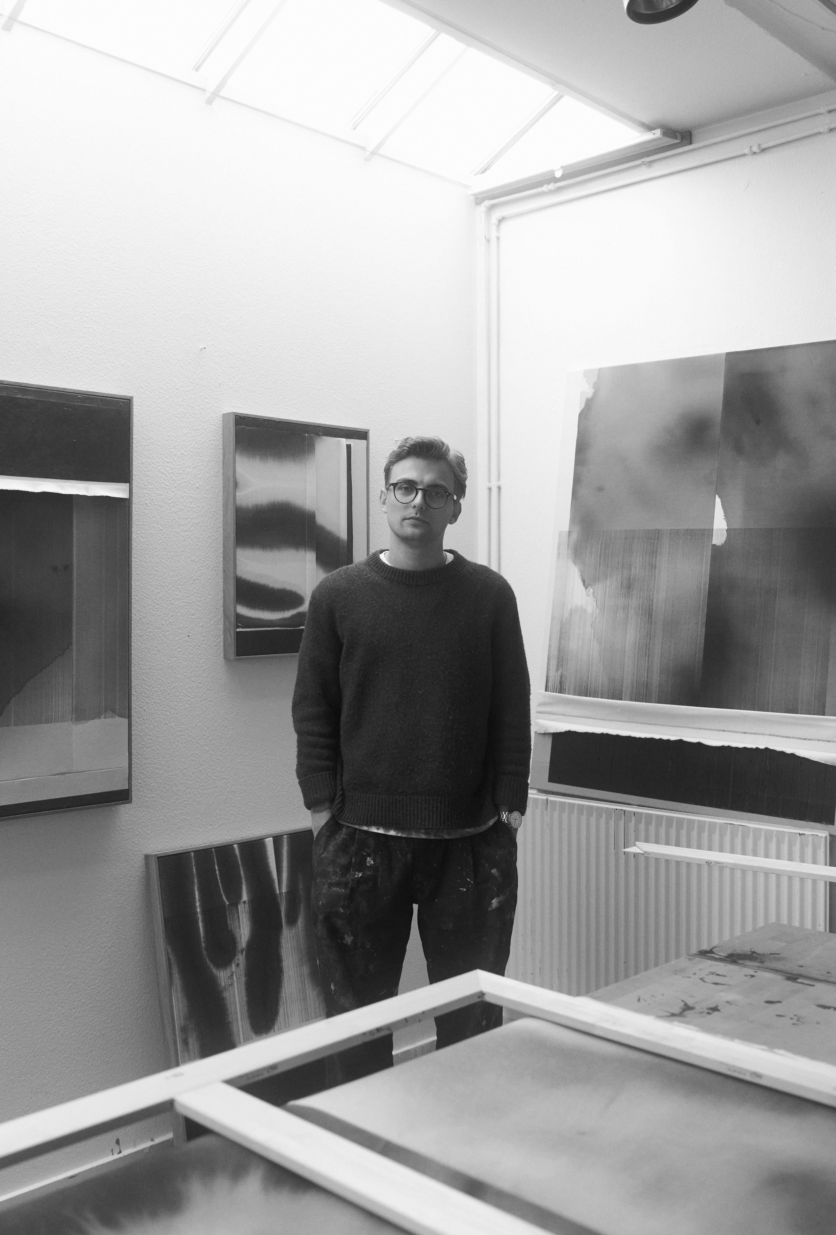 Mark Ebert Løvendahl Peinture abstraite minimaliste noire sur toile de coton en vente 6