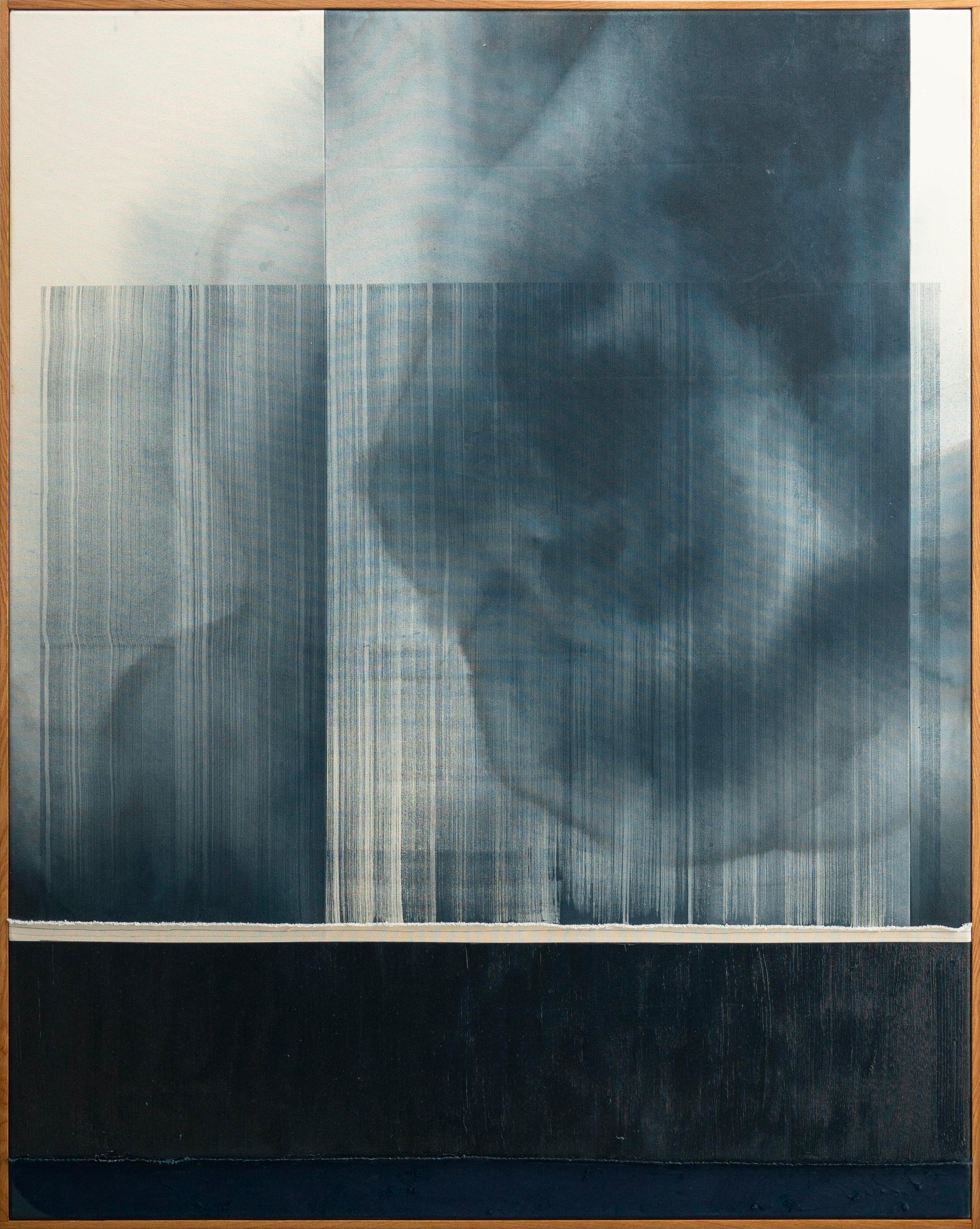 Mark Ebert Løvendahl Peinture abstraite minimaliste bleu foncé sur toile de coton