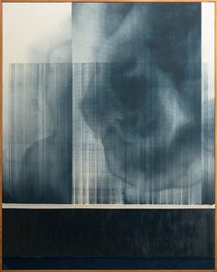 Mark Ebert Løvendahl Peinture abstraite minimaliste bleu foncé sur toile de coton