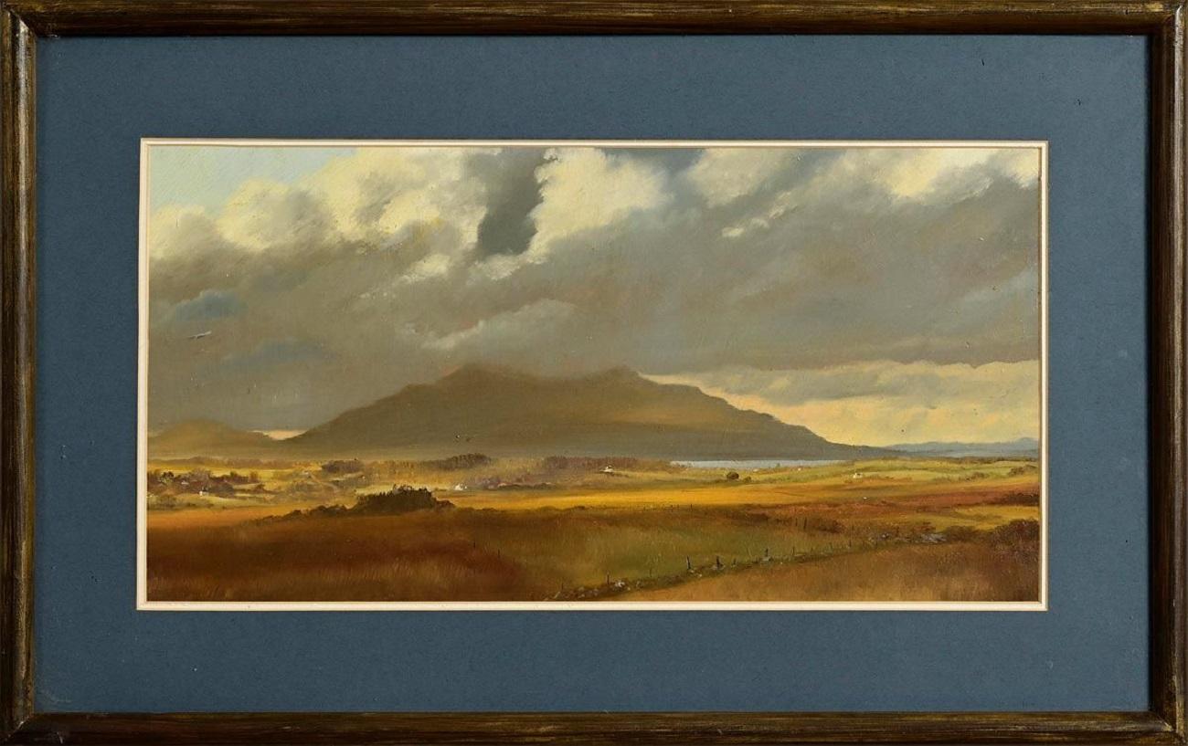 This Oil on Card Painting by Mark Eldred is an 'Evening view towards the mountain and Lakes of Killarney', Co Kerry and is a beautiful and typical interpretation by Mark of one of Ireland's mosy stunning landscapes. Condition: Superb, no