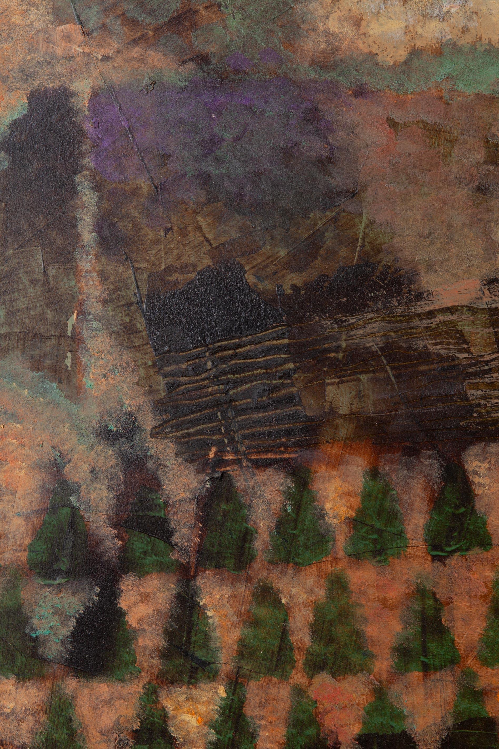 Paysage avec des arbres à feuilles persistantes en vente 5