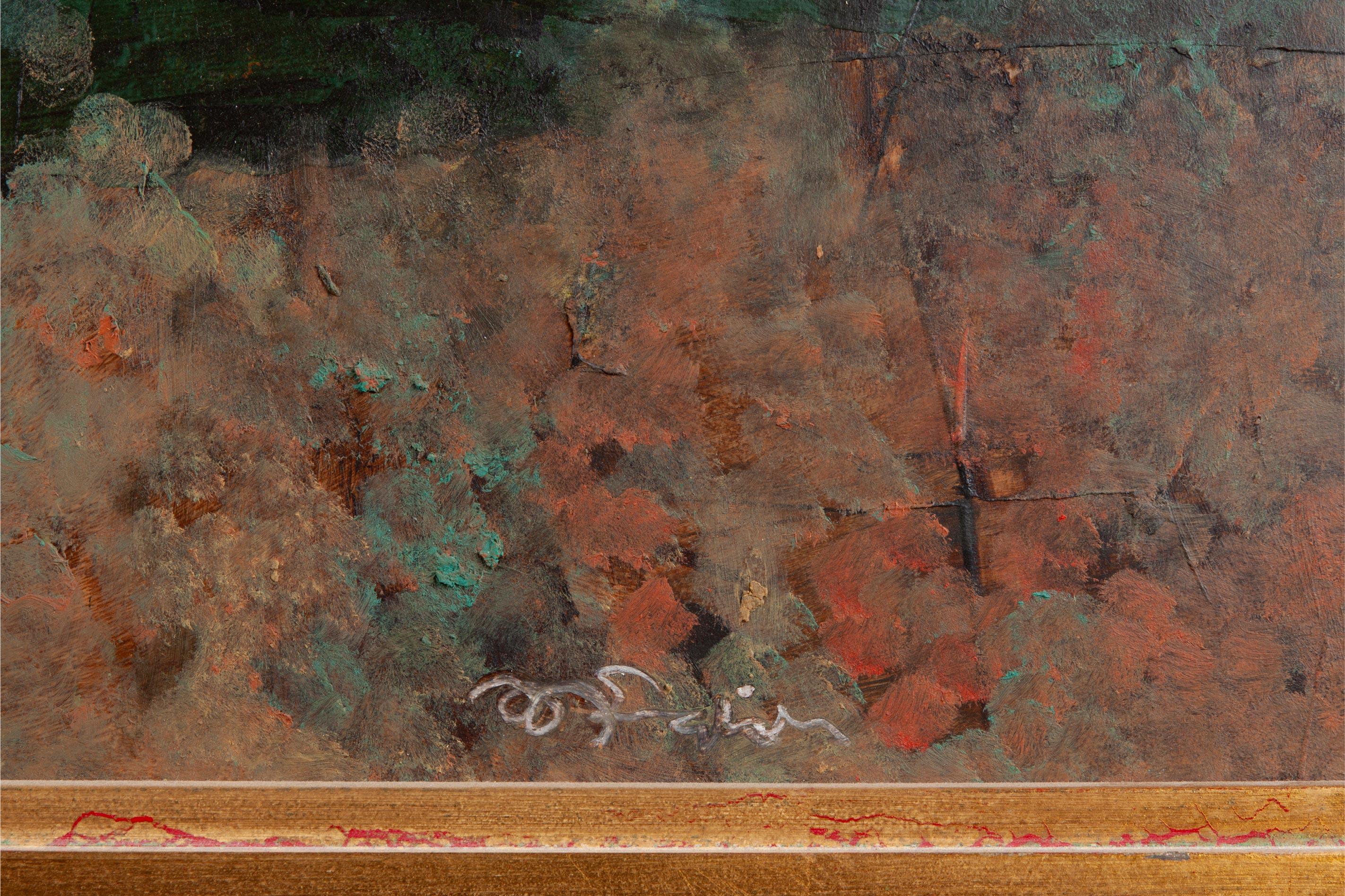 Paysage avec des arbres à feuilles persistantes - Painting de Mark English