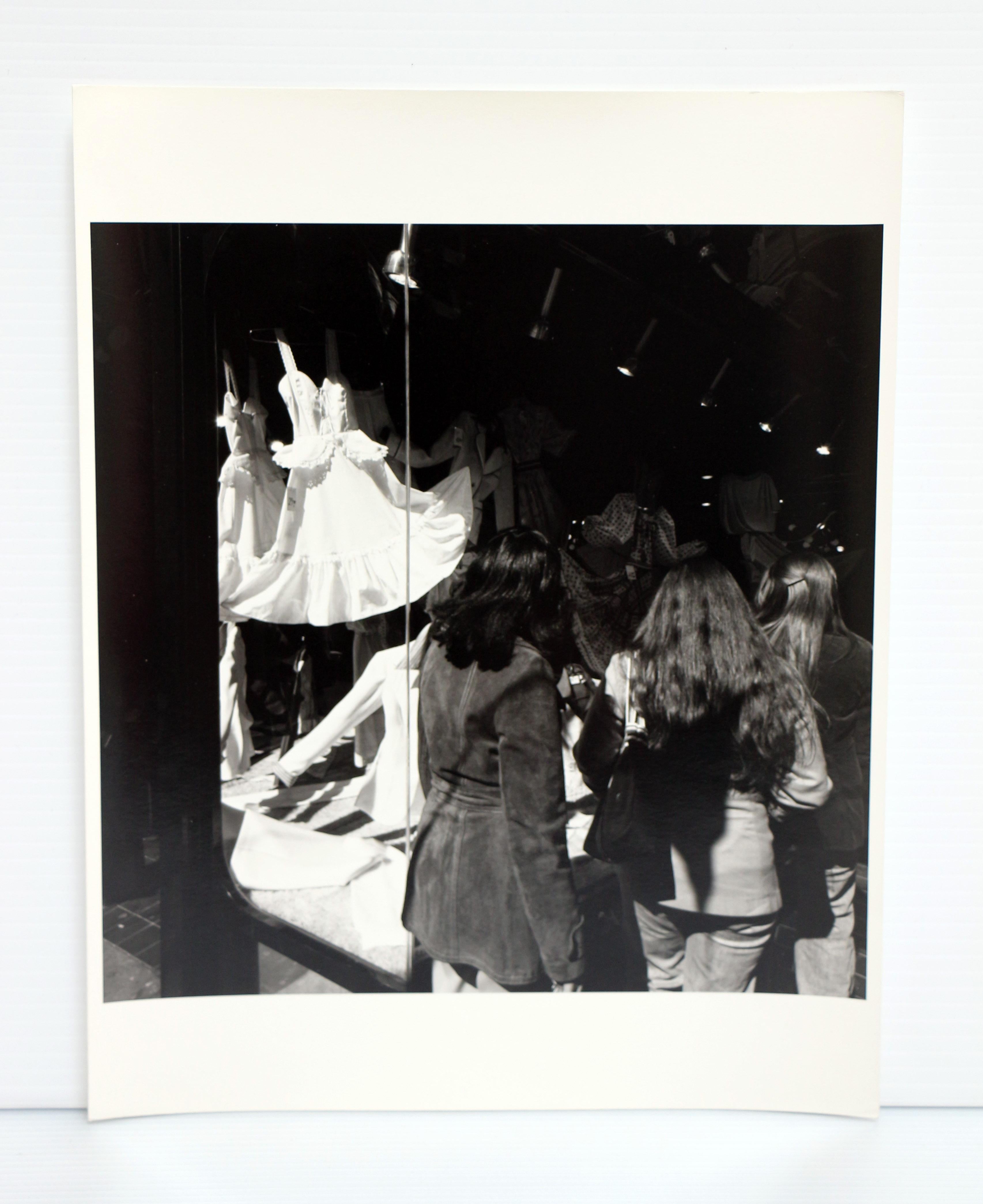 untitled, vintage black and white print of NYC storefront window and people - Academic Photograph by Mark Feldstein