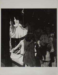 untitled, vintage black and white print of NYC storefront window and people