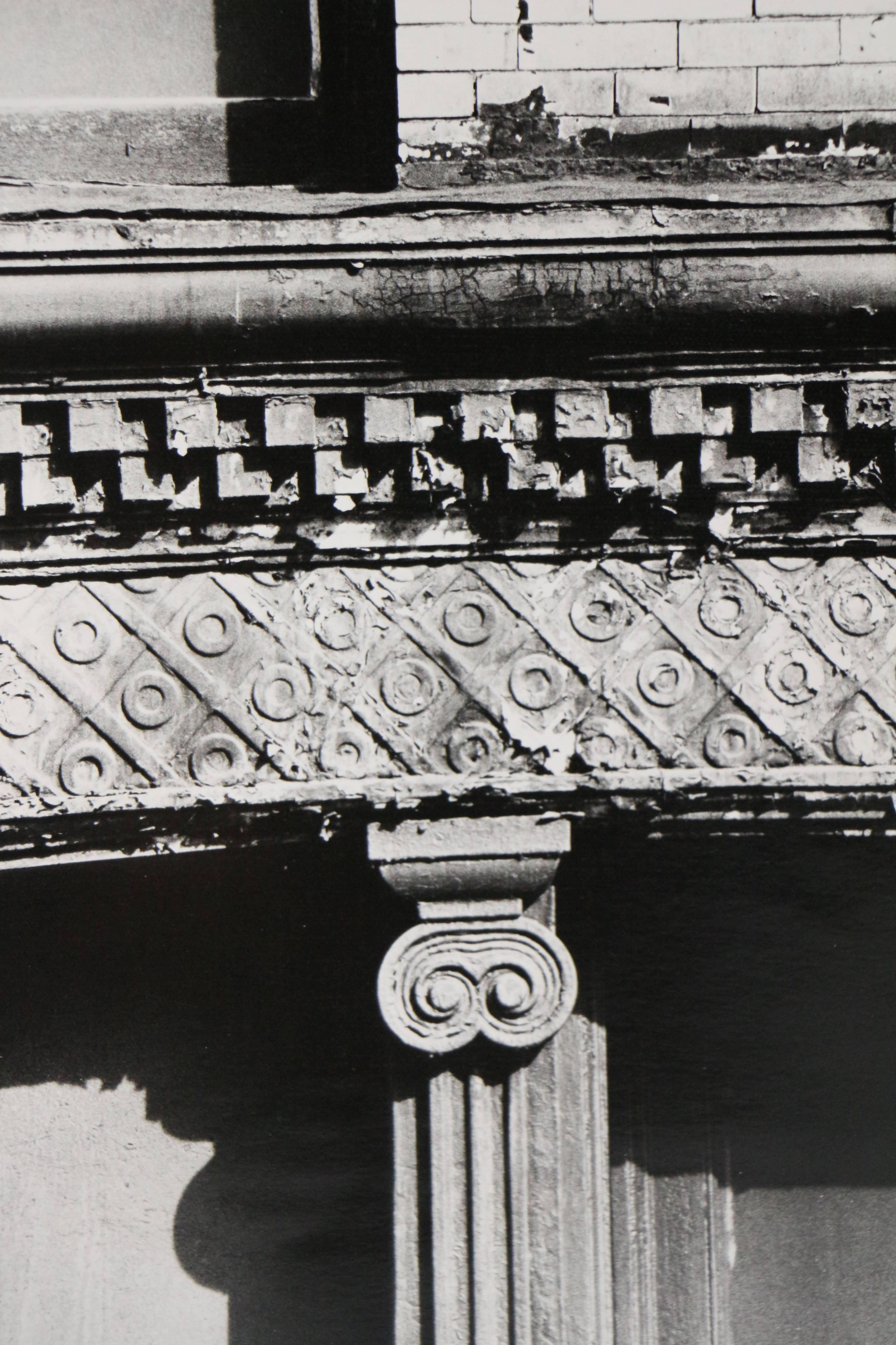untitled, black and white photo of architecture on facade of a building in NYC - Academic Photograph by Mark Feldstein