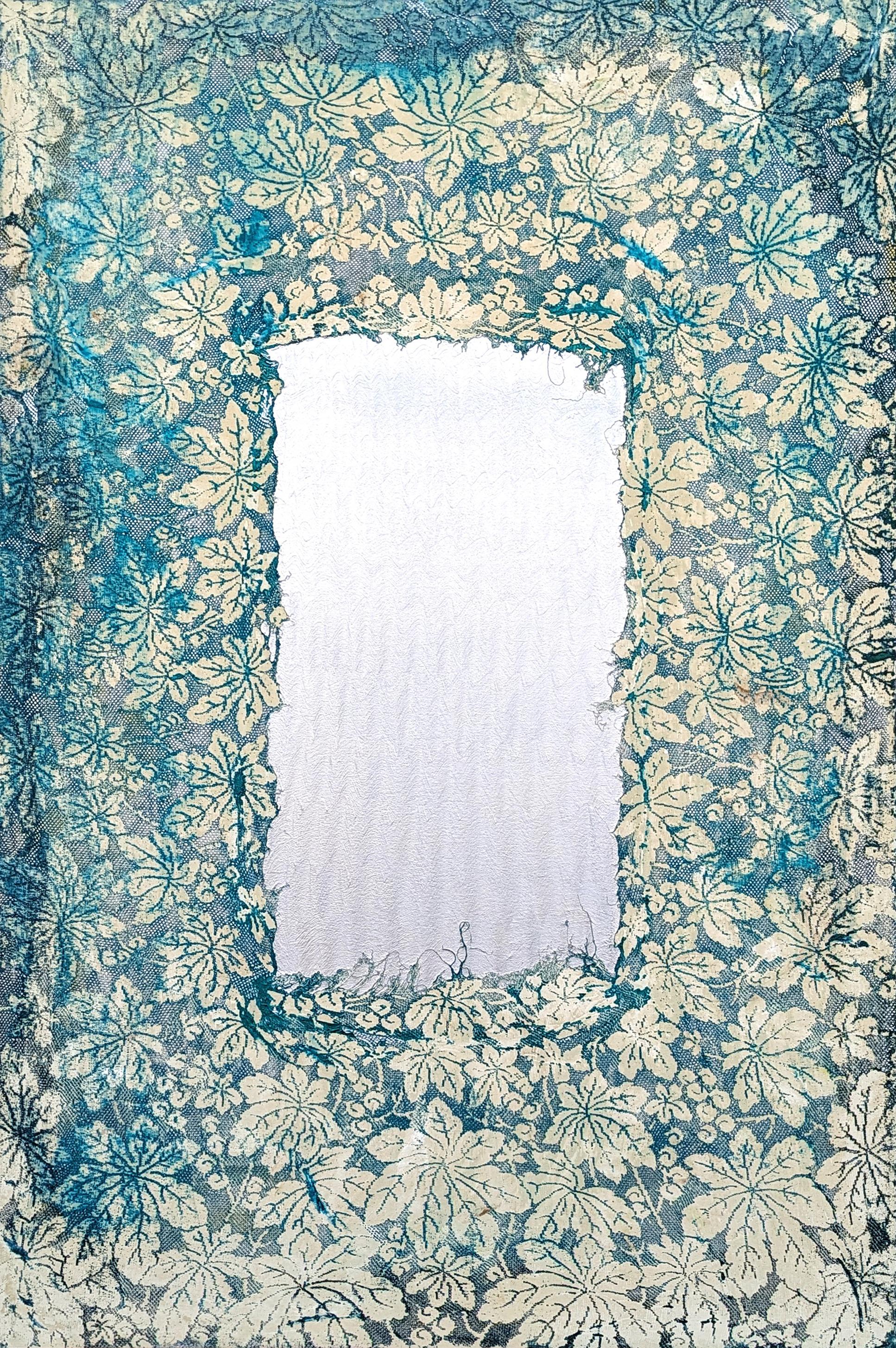 Landscape Painting di Mark Flood - "Pagina preferita" Quadro astratto contemporaneo di grandi dimensioni con pizzo blu e argento