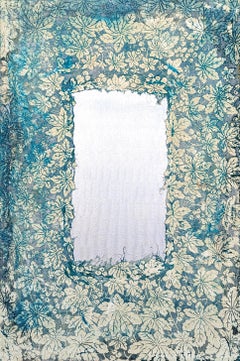 "Favorite Page" Contemporary Abstract Large Blue and Silver Lace Painting