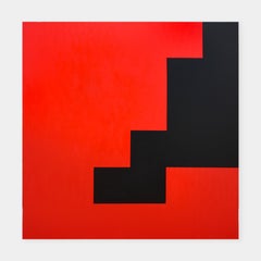 „Jagged Edge“ Rotes und schwarzes geometrisches abstraktes Gemälde