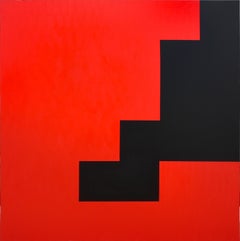 „Jagged Edge“ Rotes und schwarzes geometrisches abstraktes Gemälde