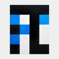 "Maybe Blue" Blue, Black and White Geometric Abstract Painting