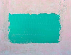 "Pink Sand" Large Scale Contemporary Abstract Pastel Pink and Teal Lace Painting
