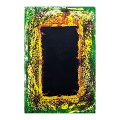 "The Rabbit Hole" Quadro astratto contemporaneo con pizzo verde, giallo e nero