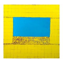 "Unicorn Pool" Large Scale Contemporary Abstract Yellow and Blue Lace Painting