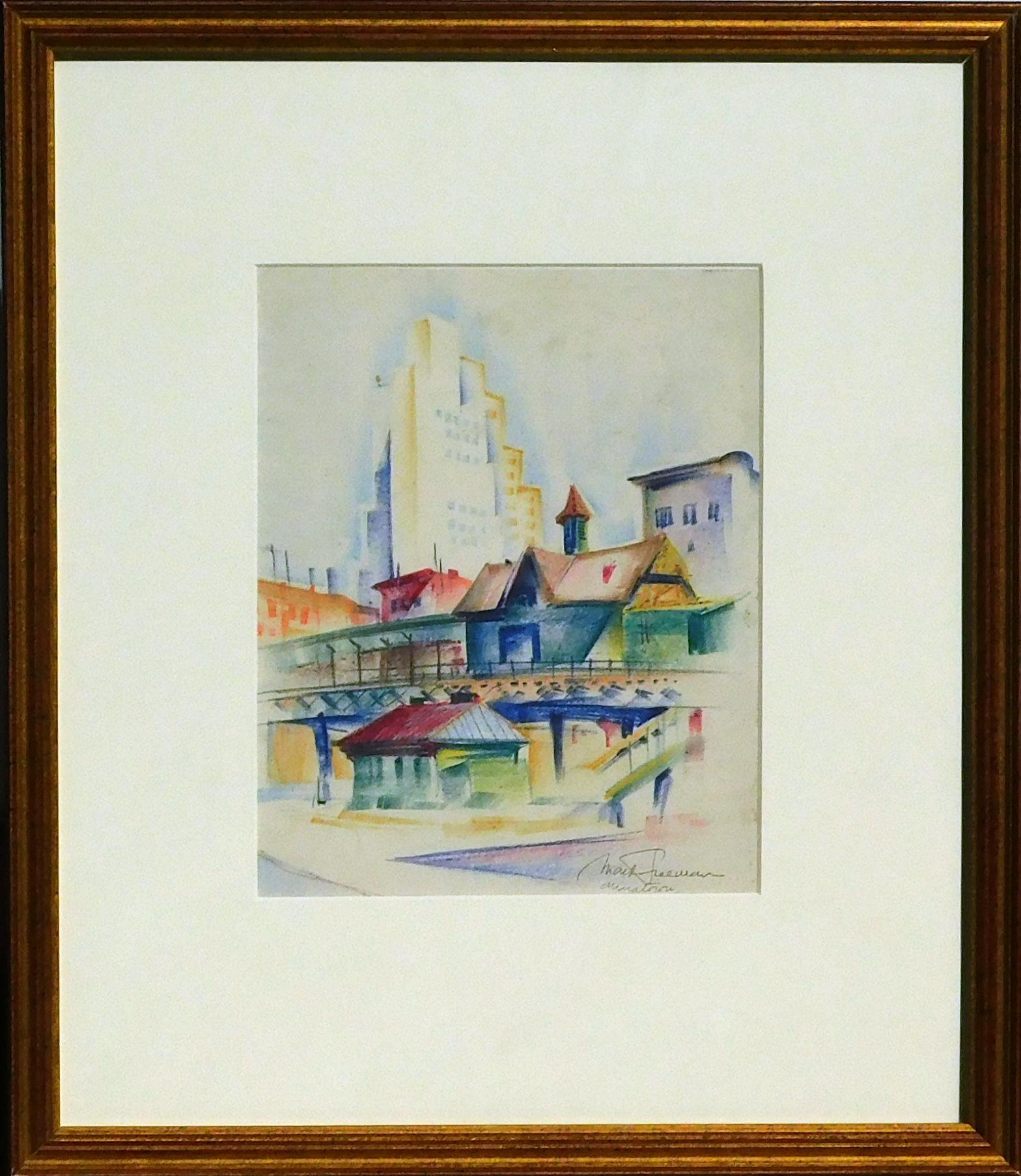 Mark Freeman Disegno a tecnica mista - Chinatown New York in vendita 1