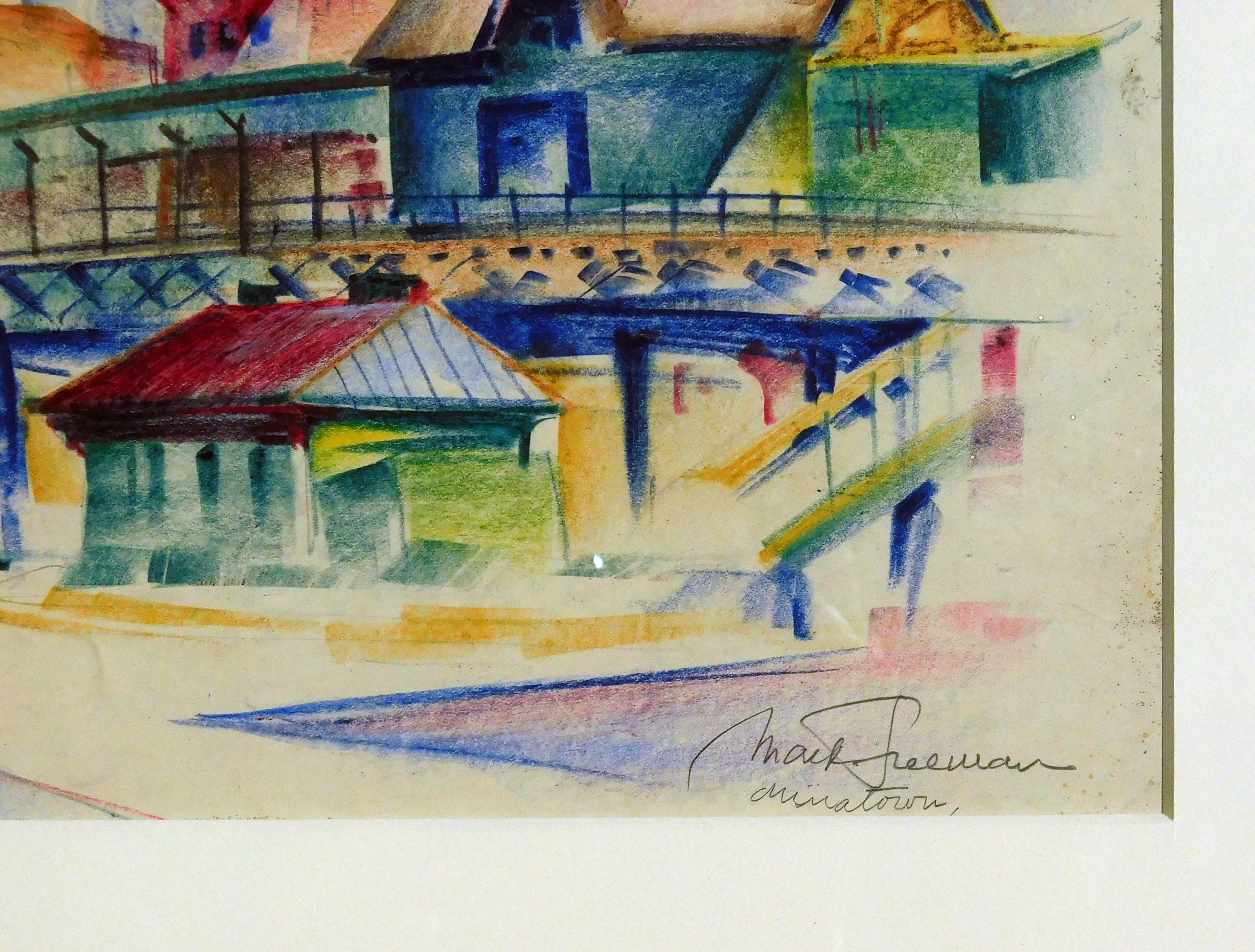 Mark Freeman Disegno a tecnica mista - Chinatown New York in vendita 3