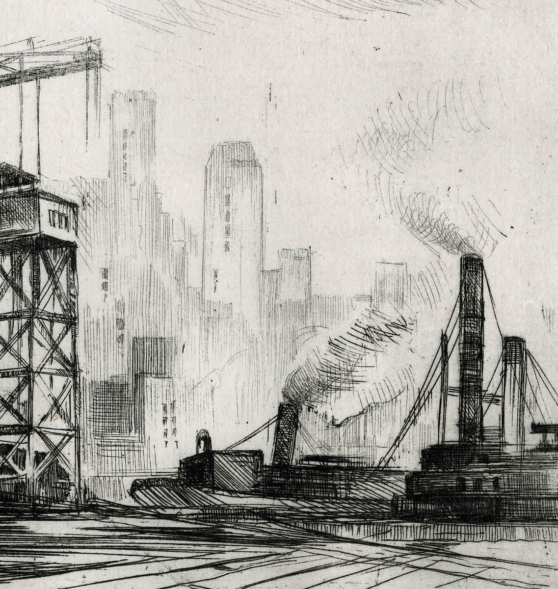 East River View of N.Y. - American Modern Print by Mark Freeman