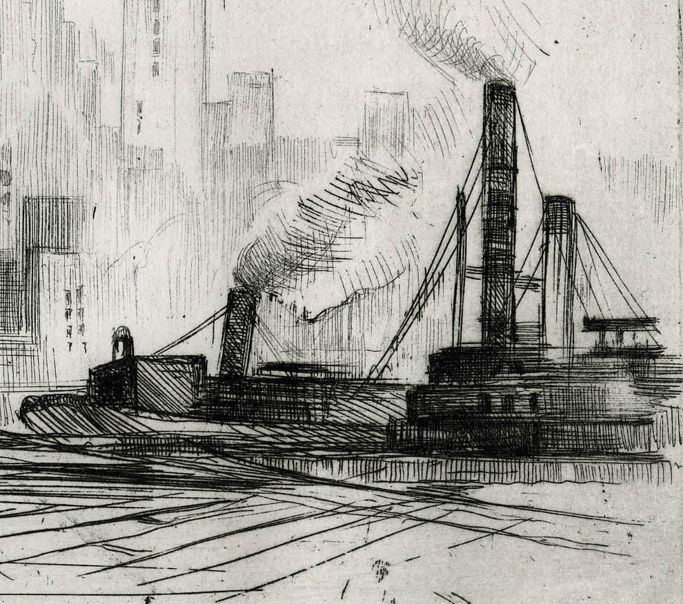 East River View of N.Y. - Gray Landscape Print by Mark Freeman