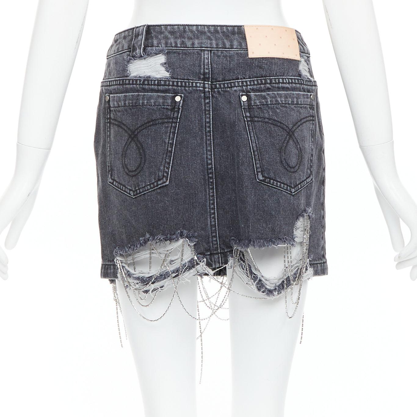 MARK GONG mini-jupe grise à franges et perles vieillies IT36 XXS Pour femmes en vente