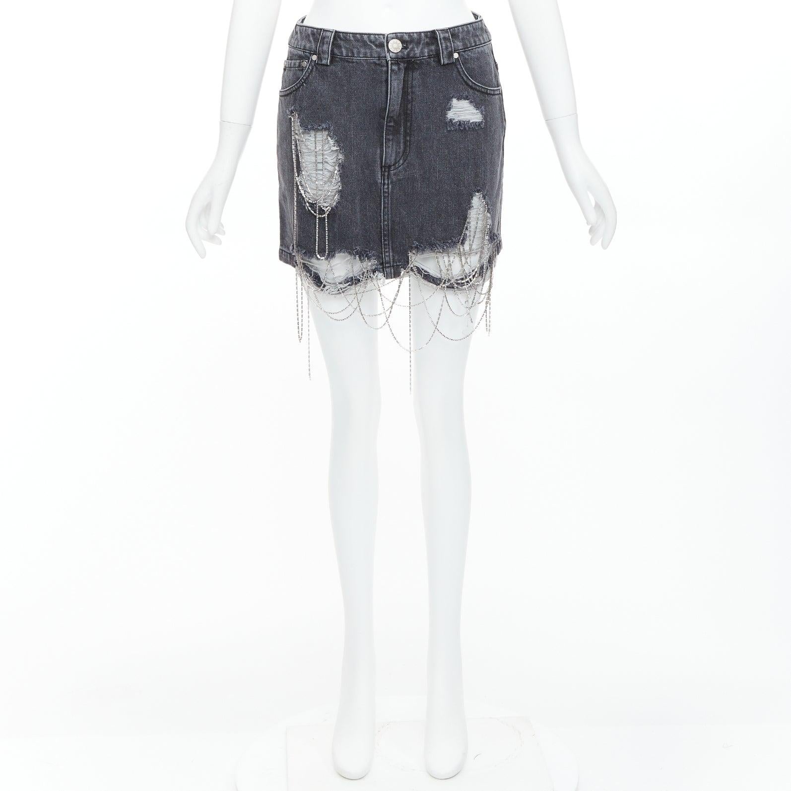 MARK GONG mini-jupe grise à franges et perles vieillies IT36 XXS en vente 4