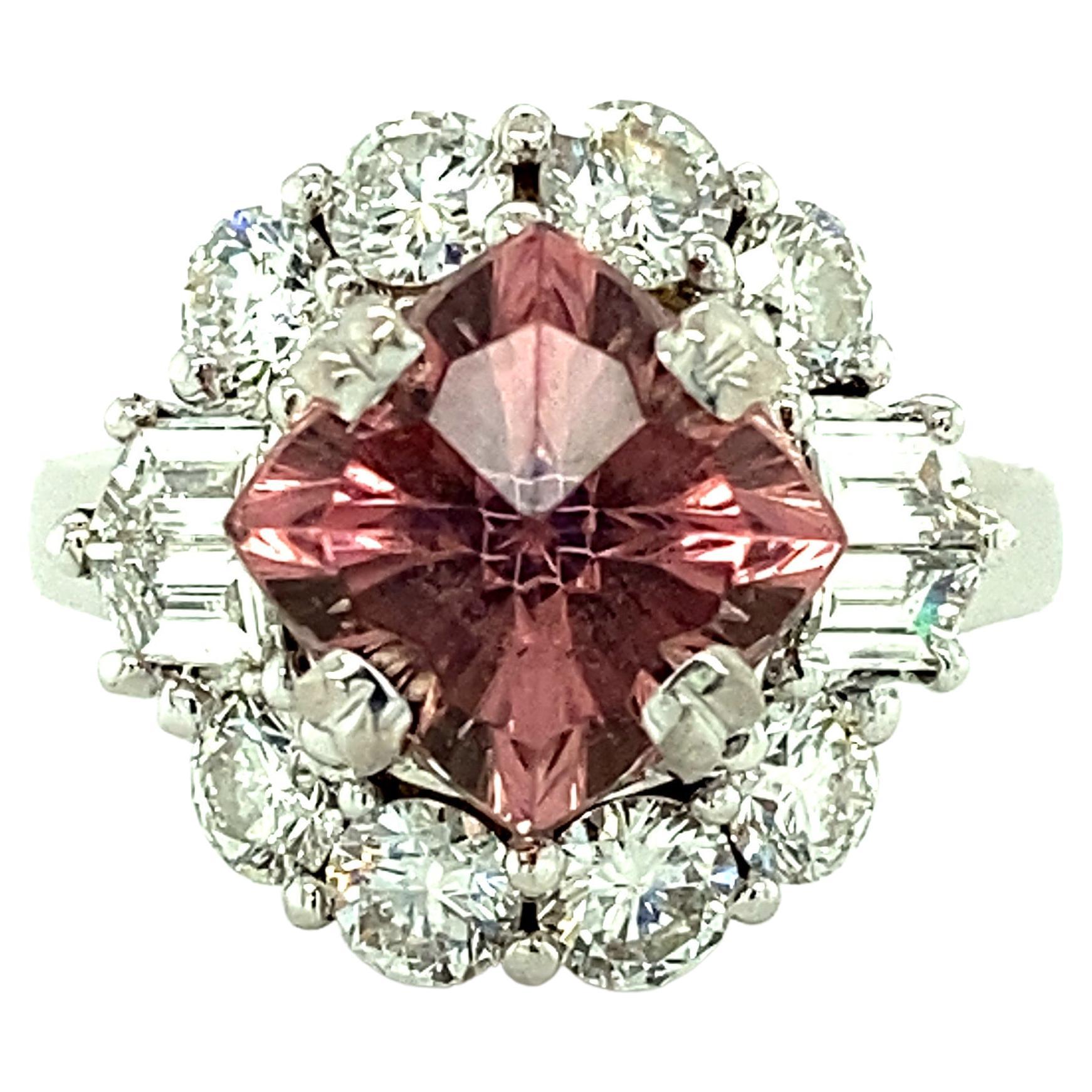 Contemporary Mark Gronlund Pink Tourmaline and Diamond Ring in 18 Karat Gold
