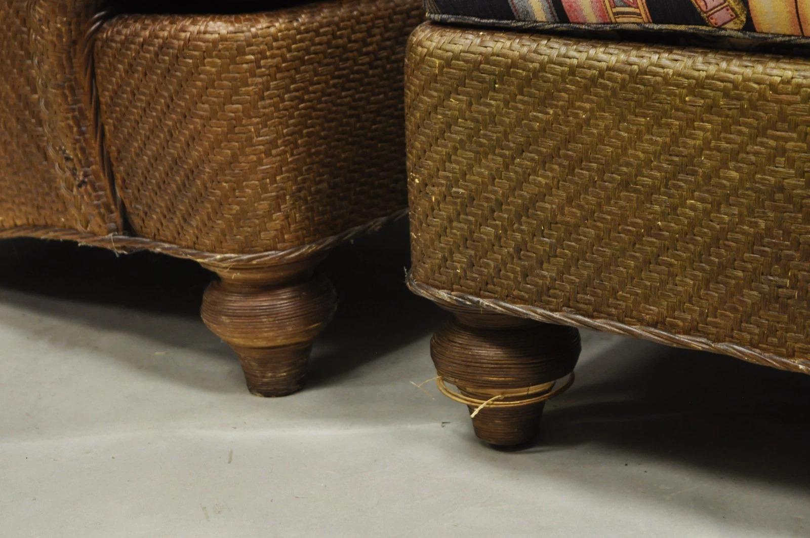 Mark Hampton Collection Hickory Chair Wicker Rattan Lounge Club Chair & Ottoman (Korbweide) im Angebot
