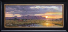 "Casa e asciutto" - Pittura di paesaggio a olio con nuvole di tempesta e tramonto 2024