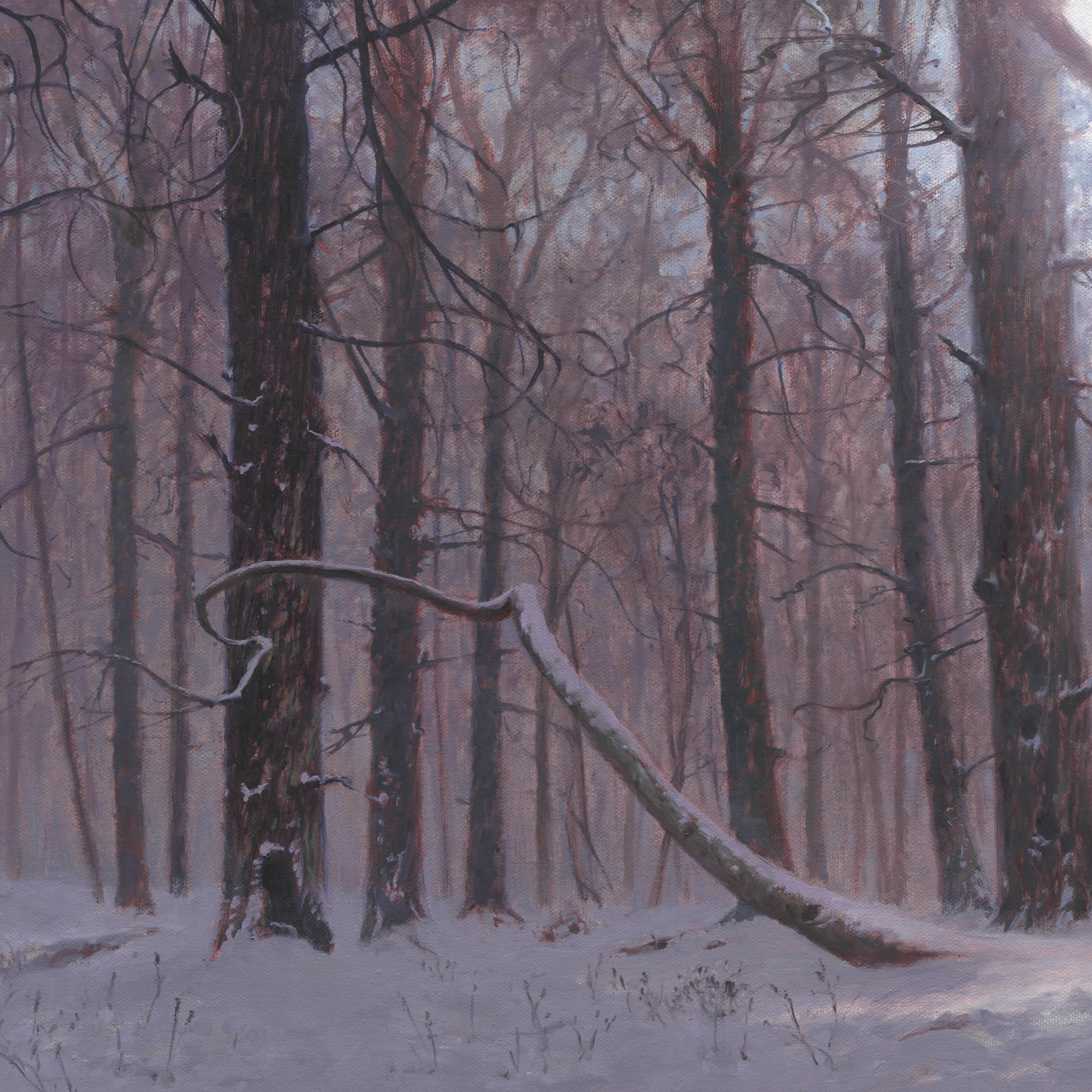 Home Sweet Home - Huile sur toile - Peinture de paysage de cabane d'hiver en vente 1