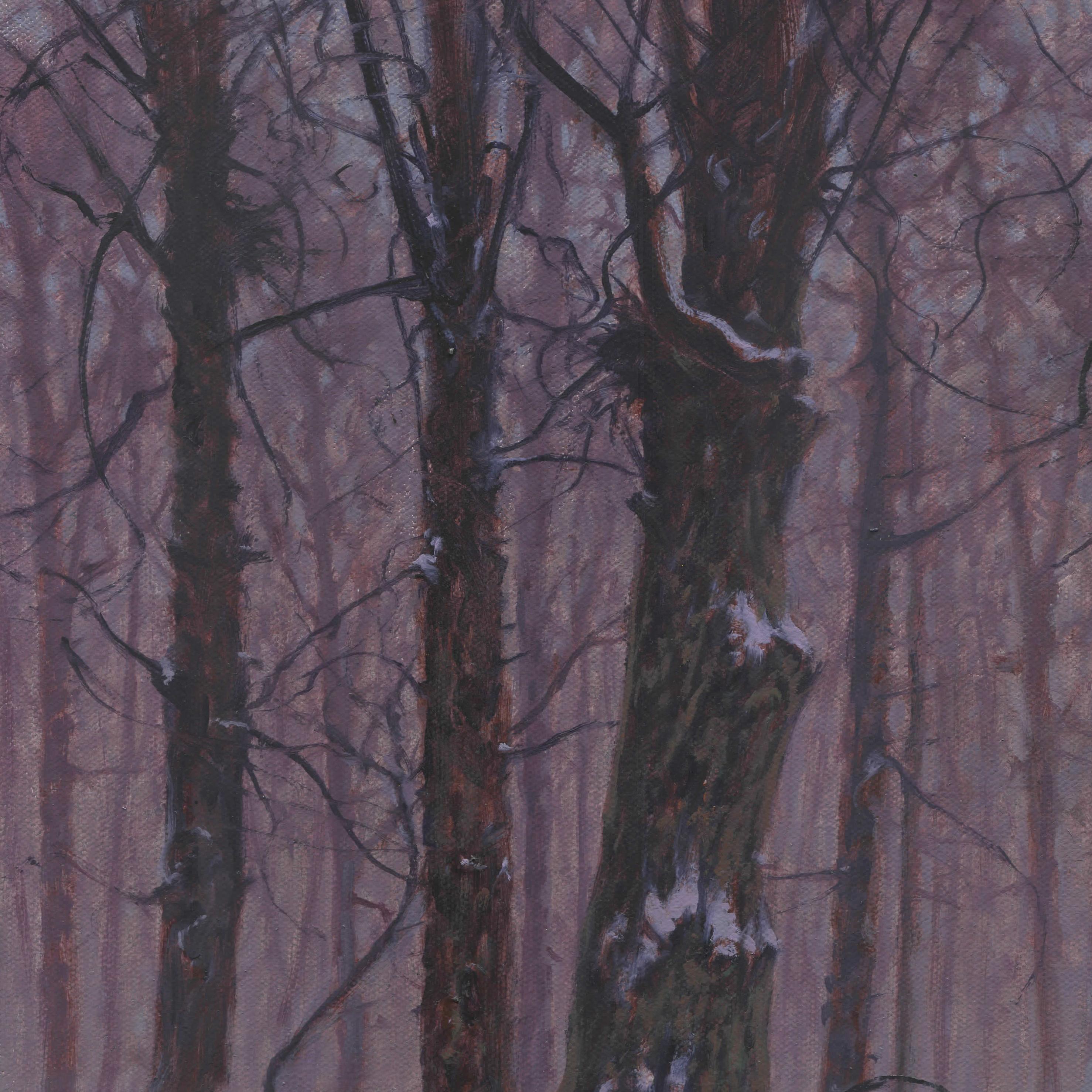 Home Sweet Home - Huile sur toile - Peinture de paysage de cabane d'hiver en vente 2
