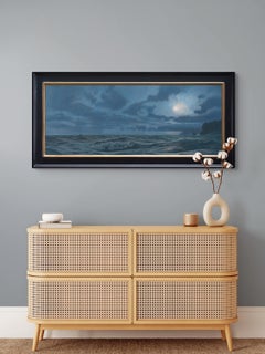 Homeward Bound – Nocturne, Öl- Meereslandschaft, Gemälde mit Mondlicht und Fischerboot