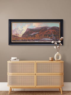 „Passing Through“ - Öl auf Leinwand Landschaftsgemälde mit Bergen und Fluss