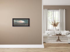 "Teléfono a casa" - Pintura al óleo de paisaje con desierto, líneas eléctricas y casa lejana