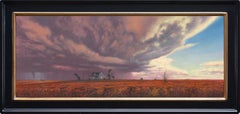 "La casa sicura" - Paesaggio contemporaneo olio su tela con scena di tornado