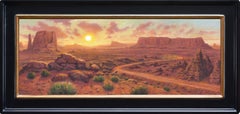"A Lonesome Road" - Oil Painting Desert Landscape with Sunset