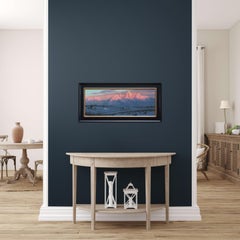 „Last Light“ – Öl auf Leinwand Winterlandschaft mit Sonnenuntergangsgebirge, Öl auf Leinwand