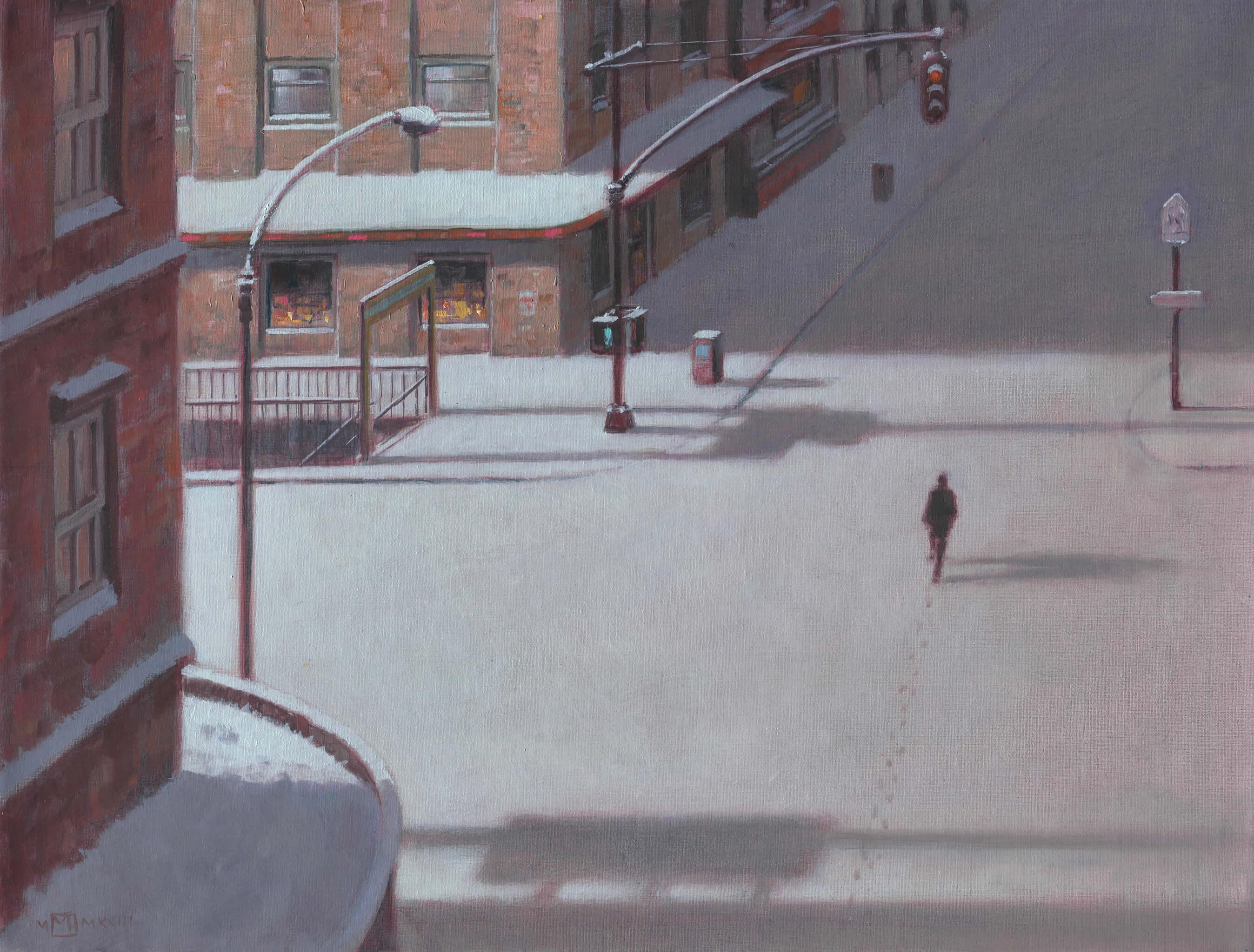 Mark Harrison Figurative Painting – Lonely Street, Original-Ölgemälde