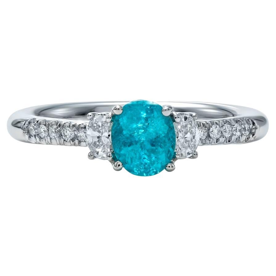 Bague en diamants et tourmaline Paraiba brésilienne de 0,77 carat certifiée par le GIA de Mark Henry