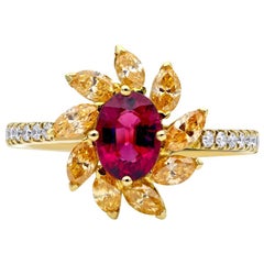 Mark Henry 0.80 Carat Rubellite, Yellow Diamond and Diamond Ring, 18 Karat