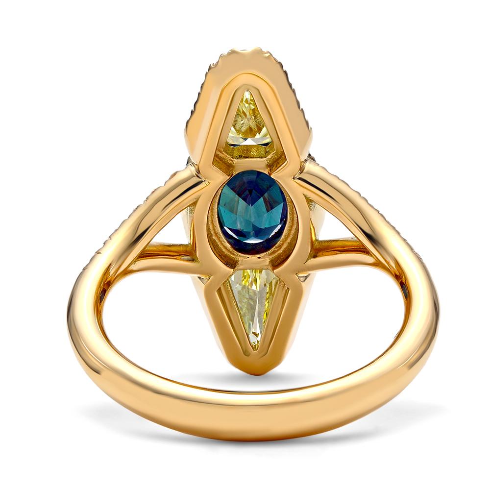 Art Deco Mark Henry Gubelin Certified 1.35 Carat Alexandrite and Yellow Diamond Ring For Sale